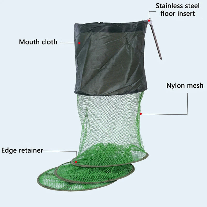 Portable Quick-drying Nylon Mesh Steel Ring Folding Fishing Net Fish Qme