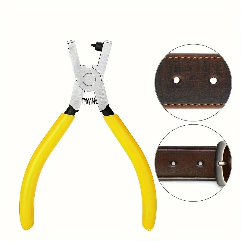 Manual Leather Punch Tool - with ergonomic yellow handle - Belt Punch Qme
