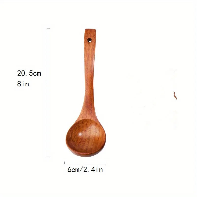 Solid Wood Soup Spoon Long Handle Cooking Ladle Non-scratch Kitchen Utensil Heat Resistant Wooden Serving Spoon for Hot Pot Qme