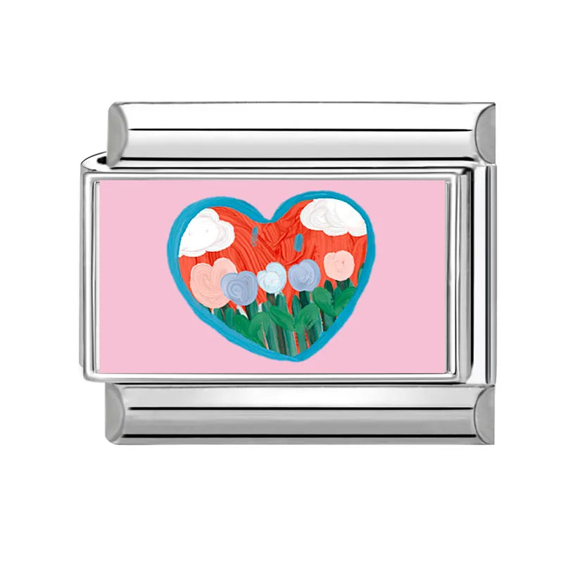 2025 New Cute Rabbit Cats Heart Flowers Italian Charm Link fit 9mm Stainless Steel Jewelry DIY Making Bracelets Gifts Wholesale Qme Style 6