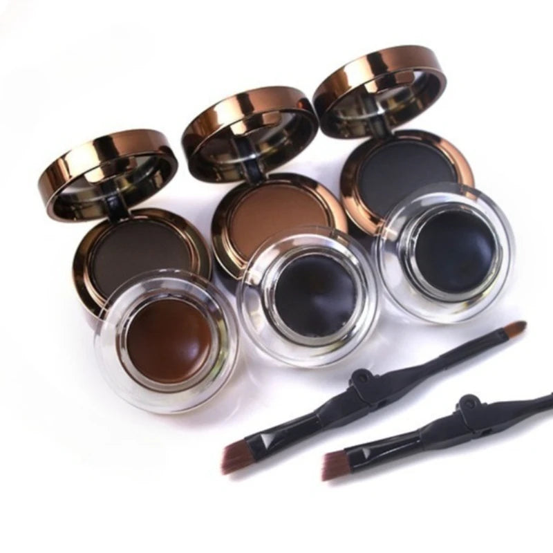 2 in 1 Eyebrow Powder & Eyeliner Gel High Pigment Silky Smooth Waterproof Long Lasting Dual-Ended Brush with Mirror Makeup Qme