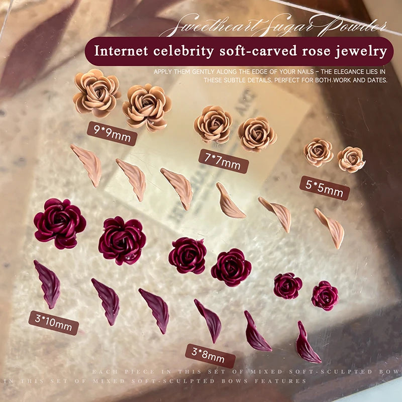 Manicure Kawaii Charms 3D Mix Sizes Beautiful Blossoming Rose Flowers Qme