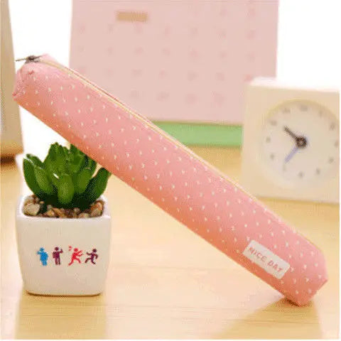 Candy-Striped Polka Dot Pencil Case Small-Capacity Multifunctional School Pouch For Teens Unisex Student Organizer Qme Pink