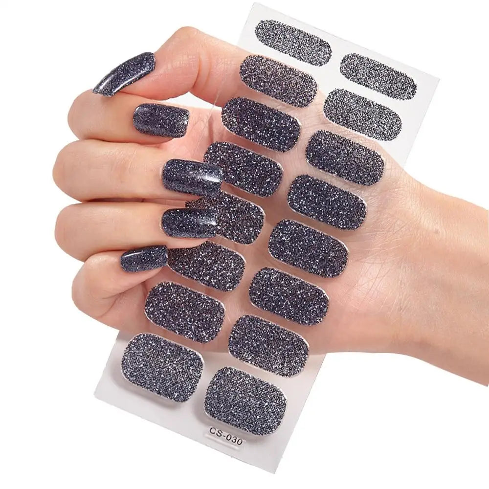 Hot 16Tips/1 Sheet Full Cover Nail Stickers Glitter Nail Polishs Strips Sparkling Red Self Adhesive DIY Manicure Art Decoration Qme 02