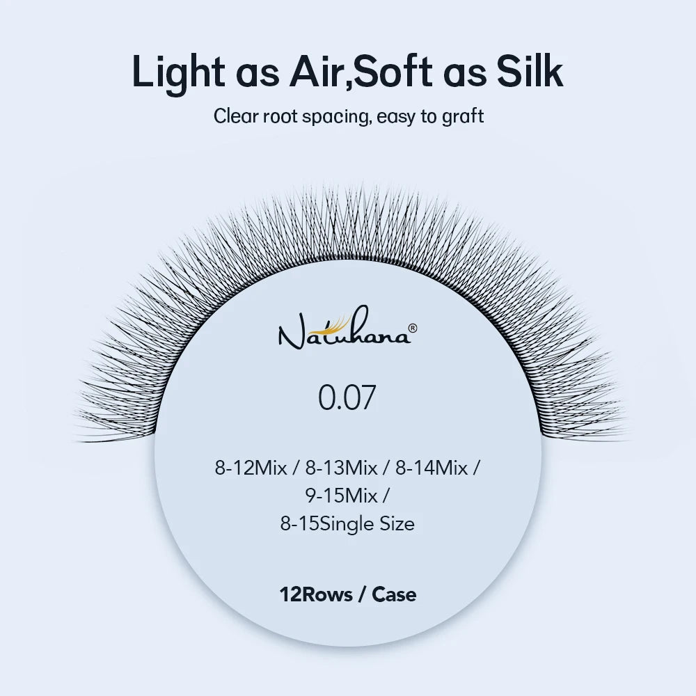 NATUHANA Fox Eye Y-tip Premade Fans Faux Mink Eyelash Extensions Soft Qme
