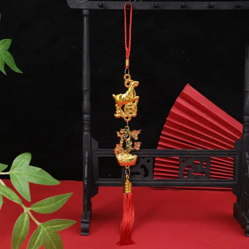 Chinese New Year 2027 Goat Hanging Ornaments Gold Lucky Design Red Tassels For Spring Festival Home Wall Decor Qme A8