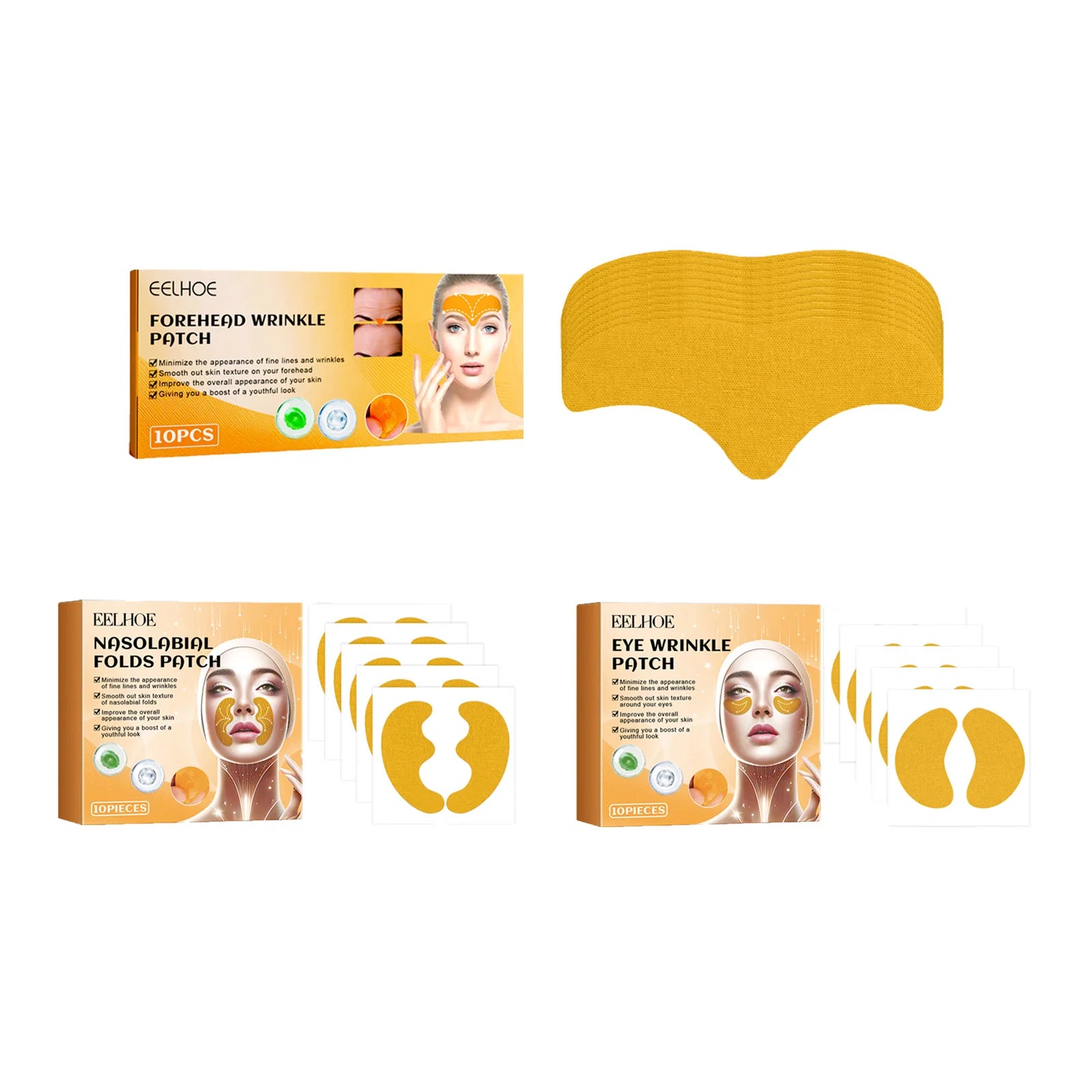 Forehead Nasolabial Eye Gel Patch Forehead Line Removal Anti Wrinkle Anti Sagging Skin Firming Mask Kojic Acid Collagen Patches Qme Transparent