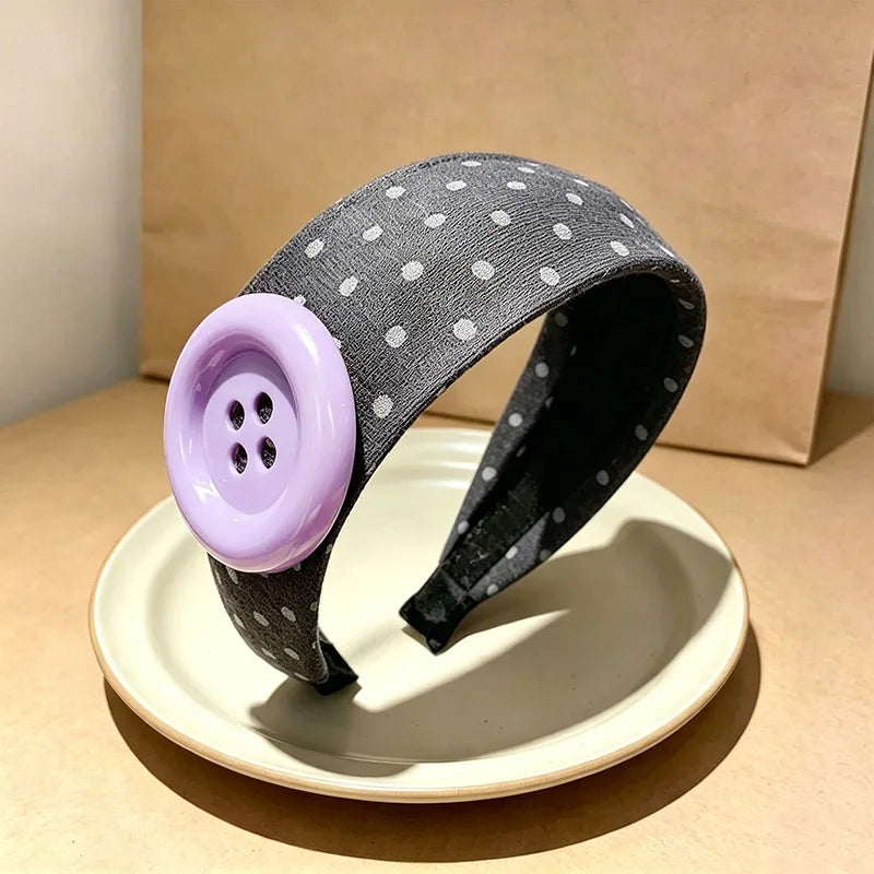 Dopamine Large Button Wave Dot Elasticity Headband Fashion INS Style Elastic Headband Sports Fitness Sweat-absorbent Hairbands Qme Gray Purple
