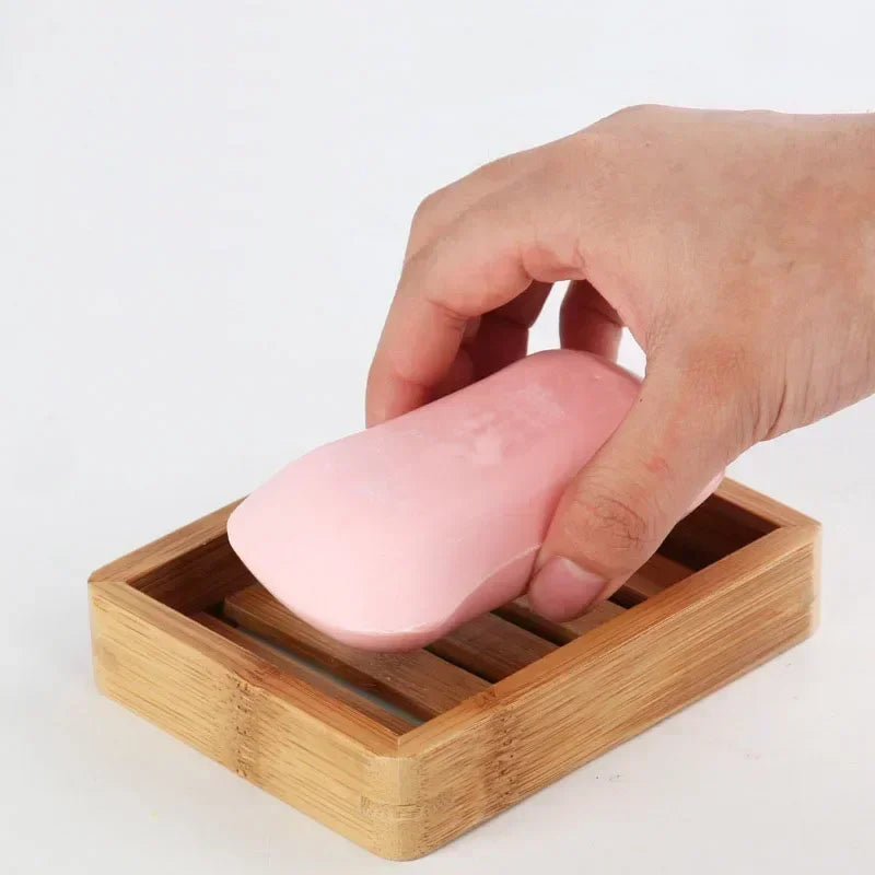 Portable Wooden Natural Bamboo Soap Dishes Tray Holder Storage Rack Qme