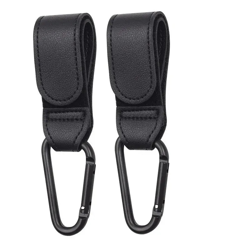 2Pcs Leather Cart Hooks Baby Stroller Hook PU Adjustable Pram Hook Organizer Diaper Bag Hanger Children Travel Accessories Qme 2PCS Black