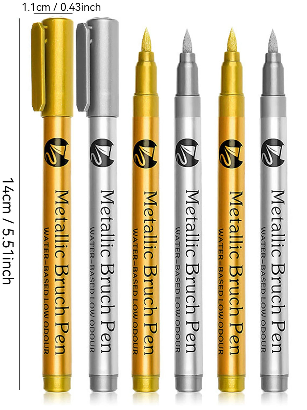 Metallic Paint Marker Pens, Brush Tips, Waterproof, Permanent Art Marker For Manga Crafts Scrapbooking Stationery Supplies Qme
