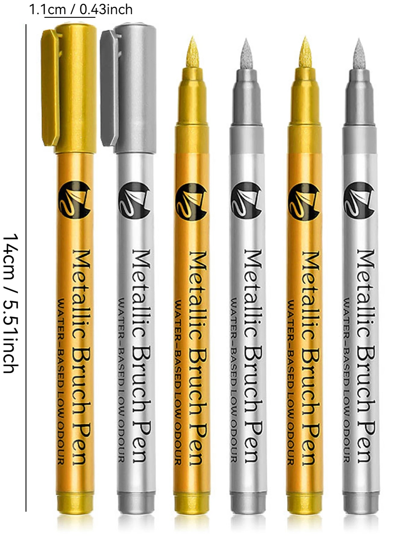 Metallic Paint Marker Pens, Brush Tips, Waterproof, Permanent Art Marker For Manga Crafts Scrapbooking Stationery Supplies Qme