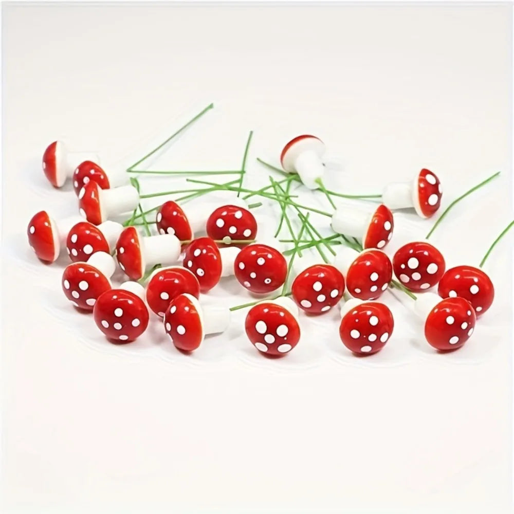 50pcs Mini Mushroom Miniature Model Artificial Garden Fairy Bonsai Flower Pot Decoration Home DIY Miniature Landscape Decoration Qme