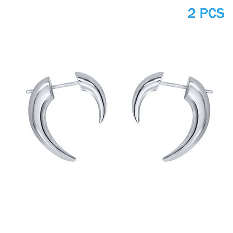 Boho Horn Stud Earring Gold Silver Color Moon Punk Earring For Women Party Jewelry Accessory Unique Wolf Fangs Earring Qme A2