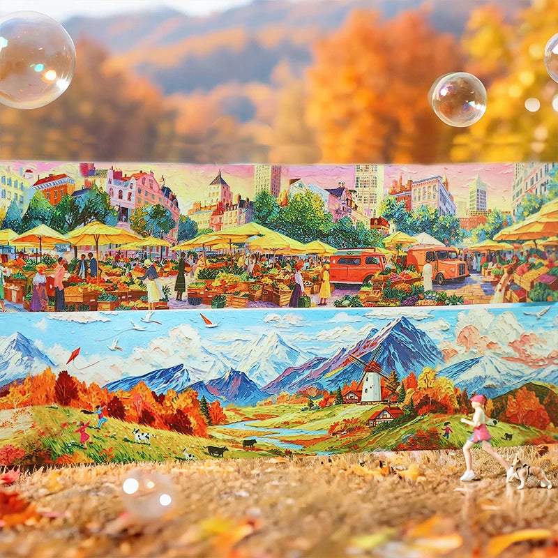 Wide European Town Scenery Washi Tape, Background Tape for Junk Journal Scene Making, Ideal Holiday & Birthday Gift Qme