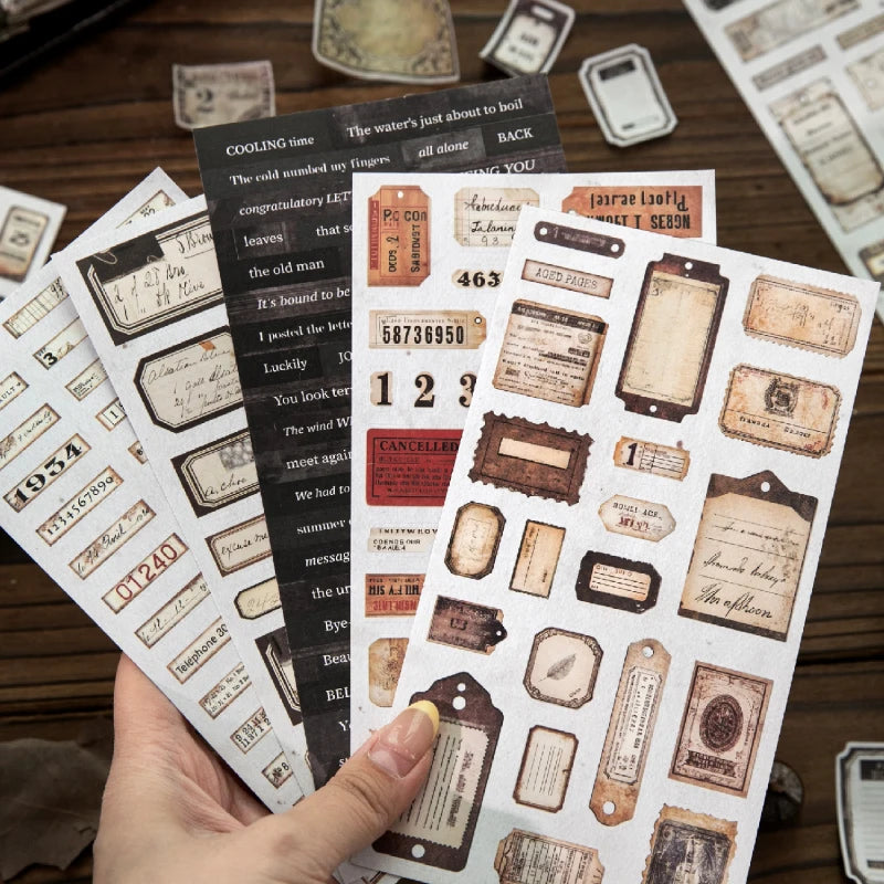 20/40 Pcs Vintage Label Die-Cutting Cartoon Stickers Book Scrapbooking Kit Journal Decor Supplies Aesthetics Stationery Decor Qme