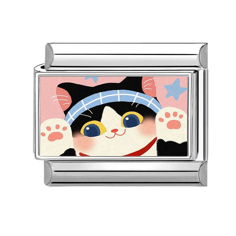 2026 Women's Kawai Big Eye Cat Raccoon Rabbits Hamster Italian Charm Link Fit 9mm Stainless Steel Module Bracelet Making Jewelry Qme S 8