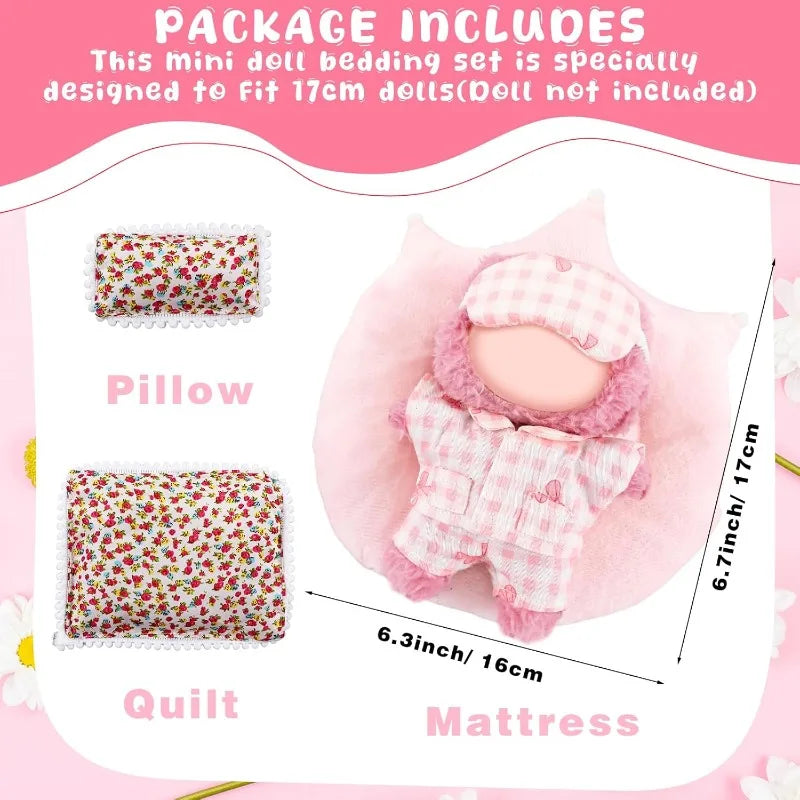 3 pieces of 17cm doll pillows, mattresses, duvet covers, cute floral bed covers, doll accessories, comfortable sleeping gifts Qme
