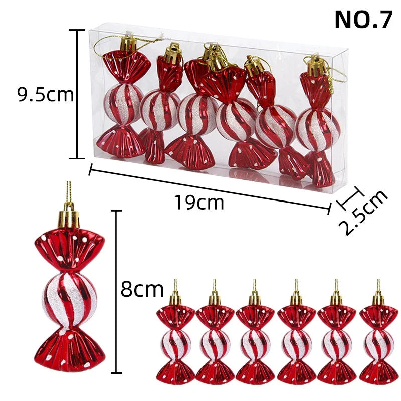 6PCS Christmas Tree Decorations Lollipops Pine Cones Candy Canes Christmas Decoration Pendants Christmas Decorations for Home Qme Set 7