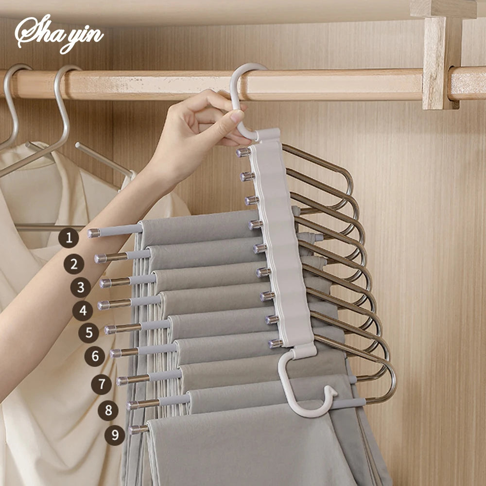 Stainless Steel Multi-Layer Hanging Rack For Home Use - Multi-Functional Folding Wardrobe - Pants Storage Rack Organizer Qme