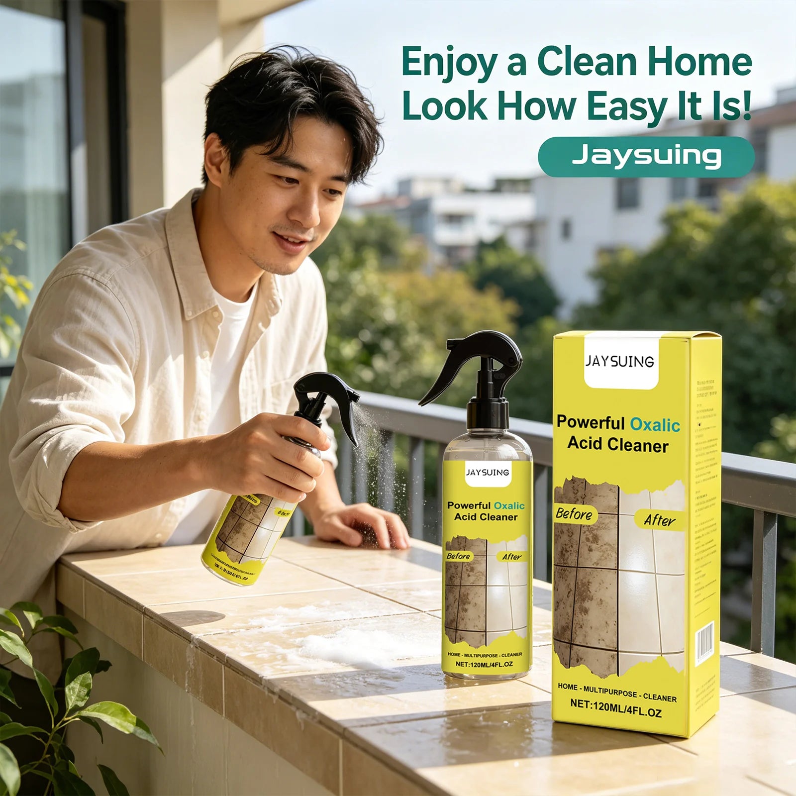 Jaysuing Powerful Oxalic Acid Cleaning Spray Remove Limescale & Stain Reduce Sediment Easy to Use Multi-purpose Bathroom Cleaner Qme