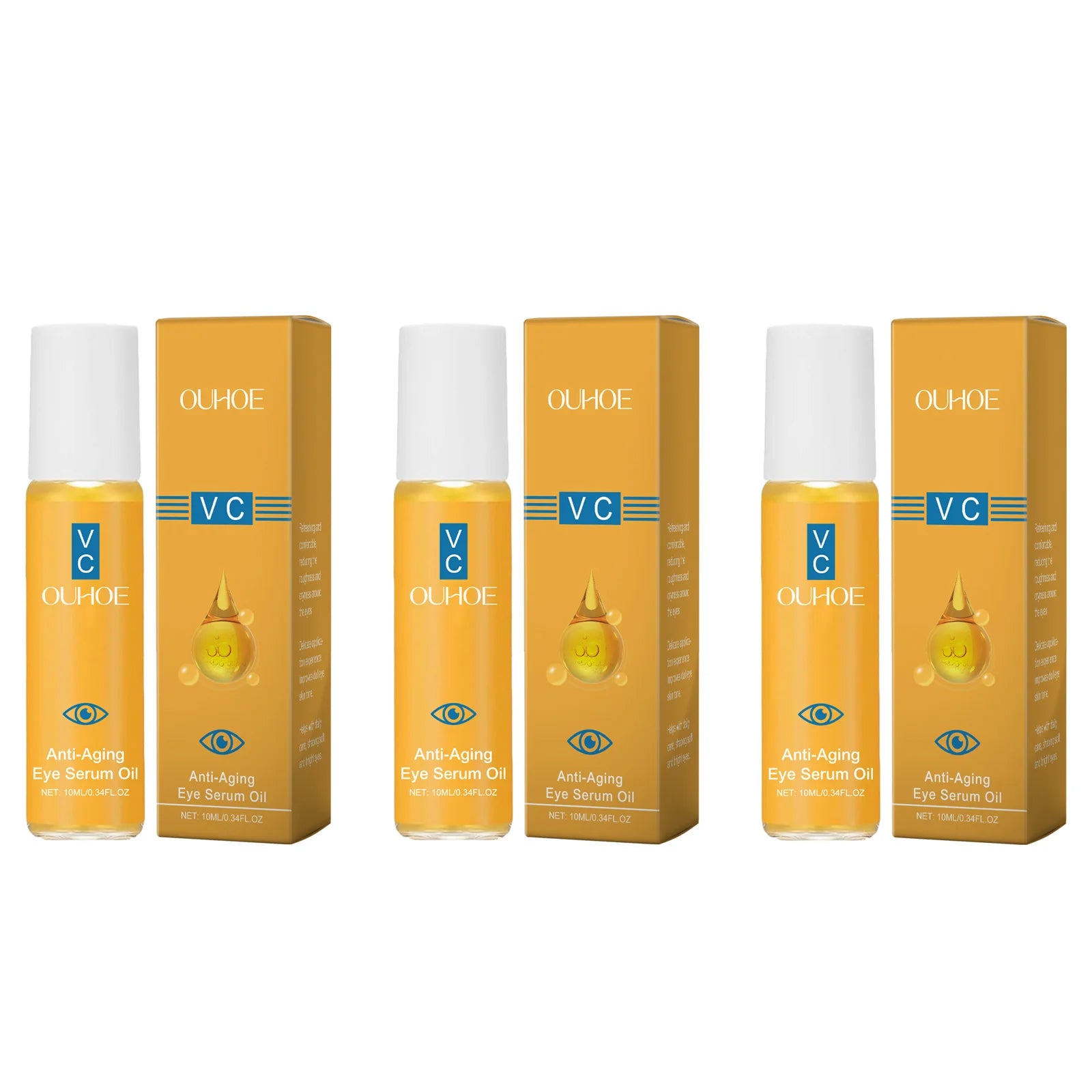 Anti Aging Eye Serum Oil Brightening Firming Fade Fine Lines Remove Puffiness Dark Circles Hydrating Smooth VC Eye Essence Oil Qme 3 x 10ml Boxed