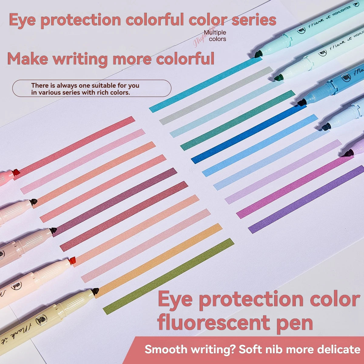 5Pcs/set Pastel Highlighters Marker Colors Fluorescent Hook Pen Colored Mark Pen Japanese Stationery School Supplies Kawaii Qme