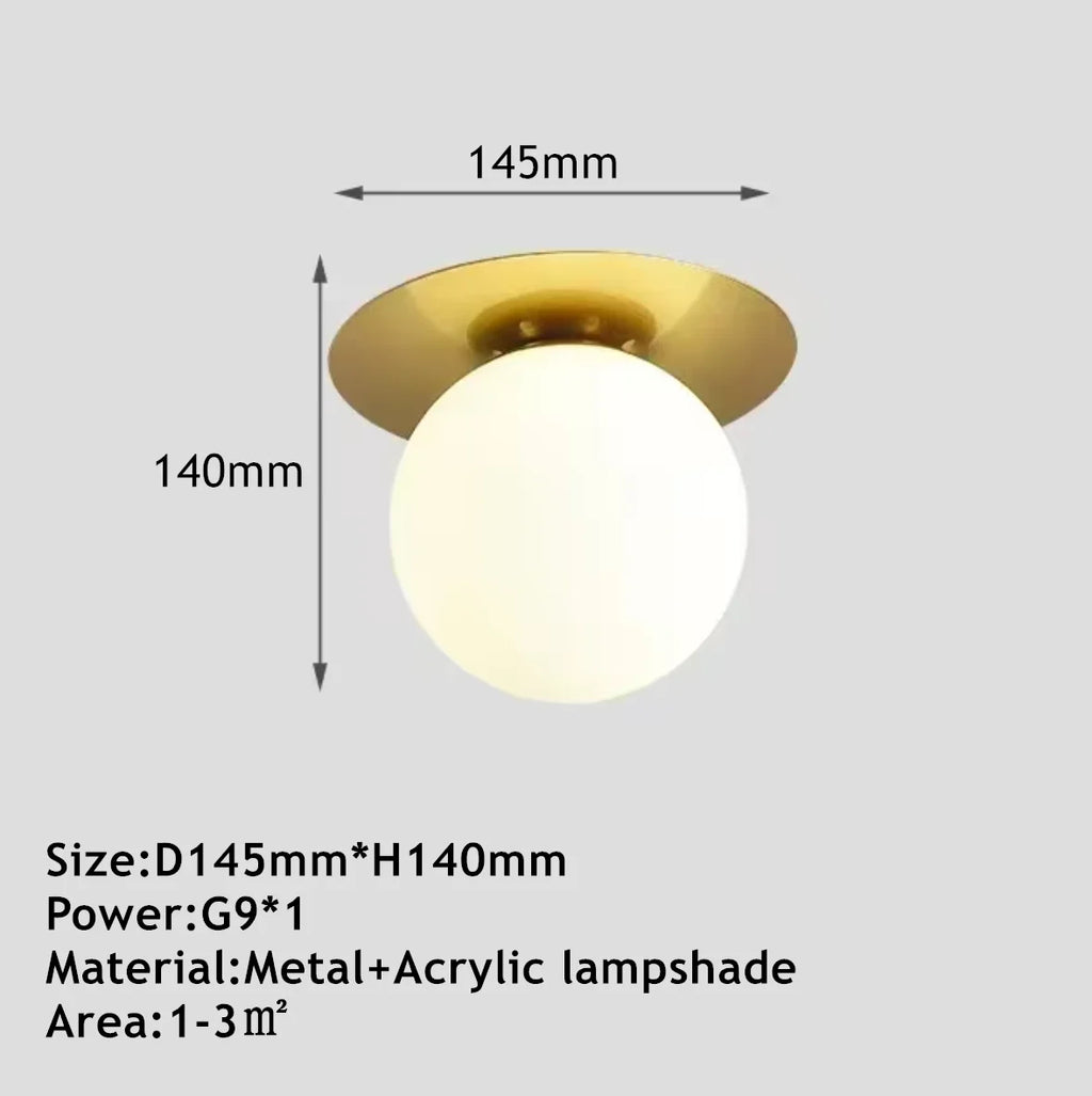 Nordic LED Ceiling Light Simple Bedroom Bedside Corridor Industrial Lighting Acrylic Ball Ceiling Lamp Gold Black Iron G9 Lamps Qme Gold