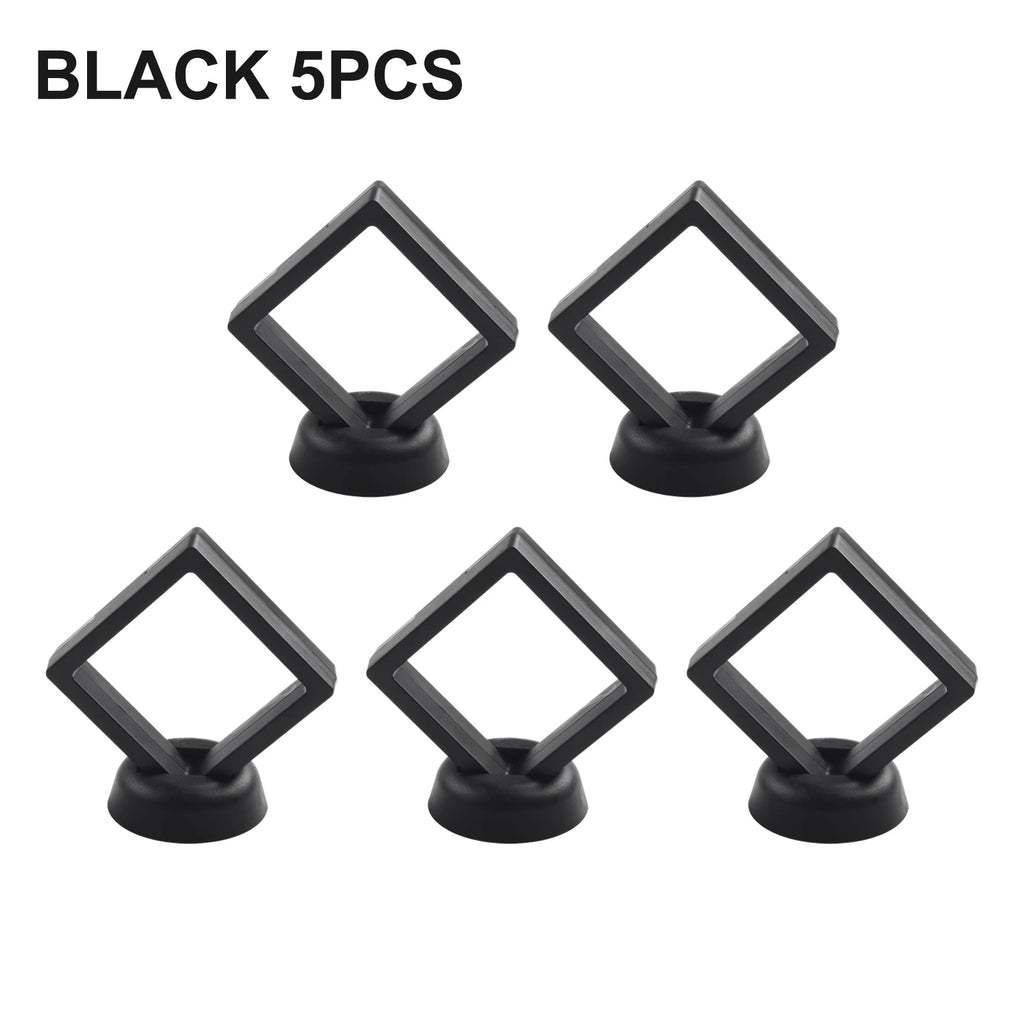 5/10pcs 3D Floating Frame Jewelry Ring Coin Display Stand Holder Storage Box Household Supplies Black/white 70mmx70mmx20mm Qme Black 5PCS