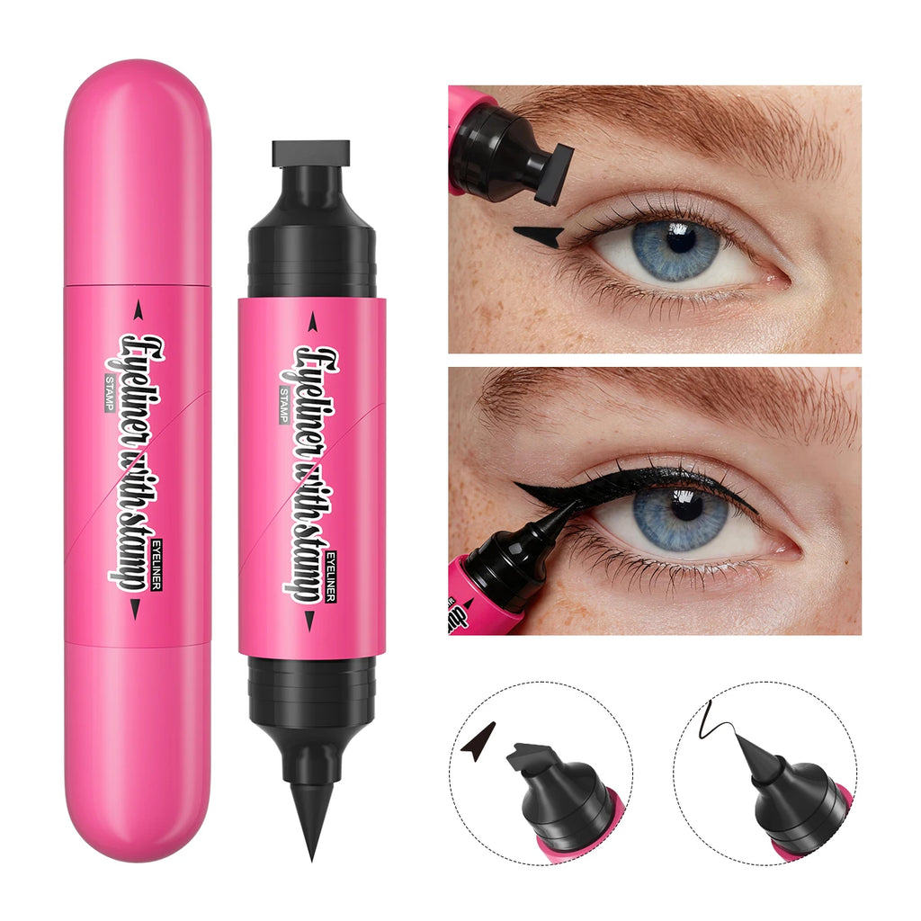 Dual-ended Stamp Eyeliner Waterproof Sweatproof Smudge Proof Quick Dry Liquid Eyeliner Natural Long Lasting Eye Makeup Cosmetics Qme