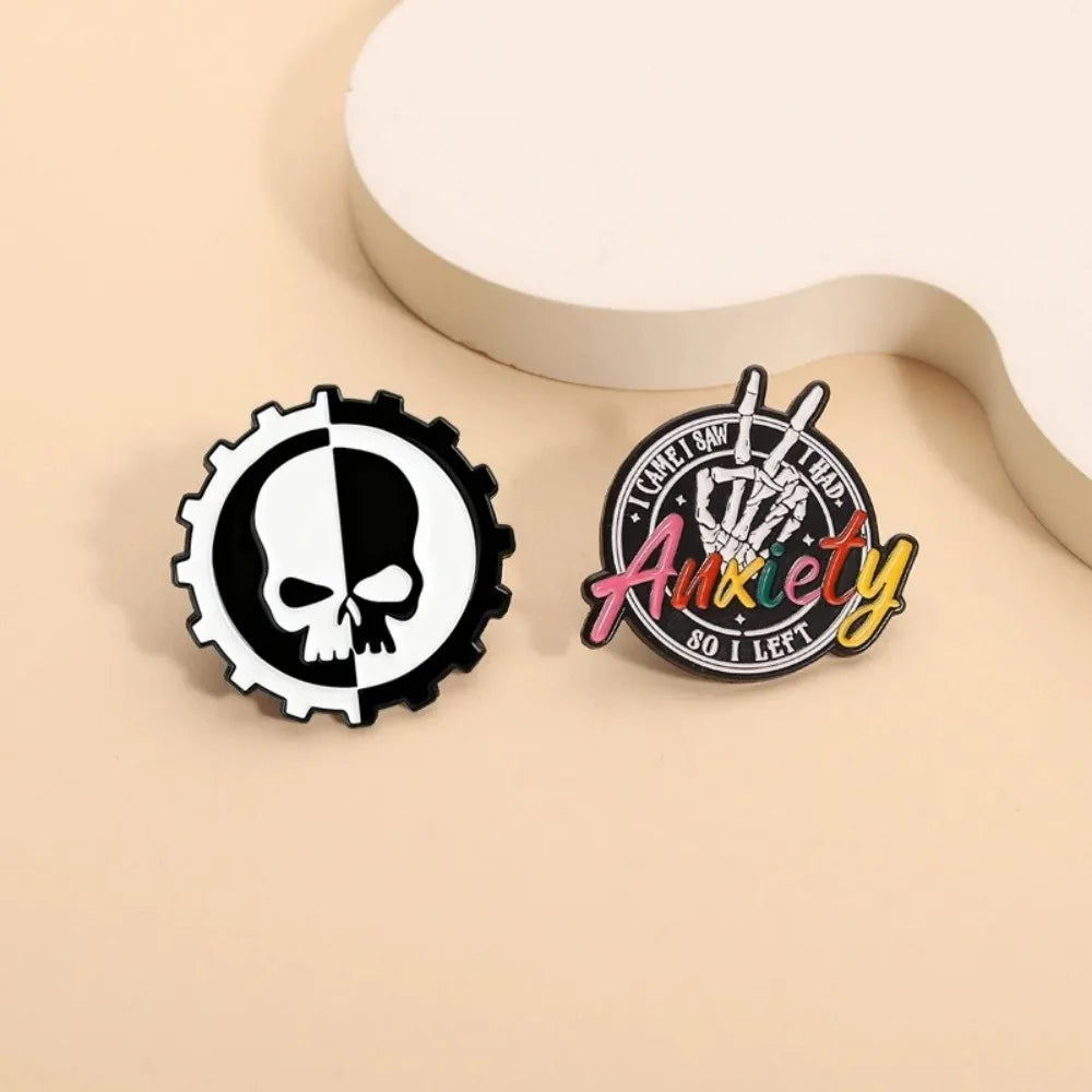 Gothic Pop Enamel Pins Set Call Me Ghost Heart Brooch Anxiety Skull Badge Floral Frida Skull Pin For Backpack Clothing Decor Qme
