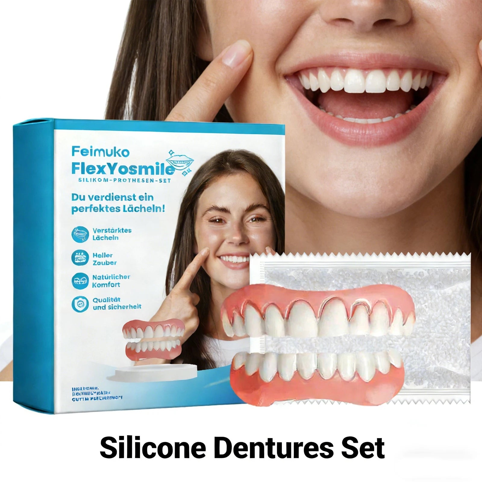 Silicone Dentures Full Natural False Teeth Braces Fit Gum Protection Qme