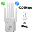 Dual Band Wireless WiFi Signal Extender 300/1200Mbps 2.4G/5G Wireless Repeater with 6 Antennas EU/US Plug Home Network Booster Qme 1200Mbps EU Plug