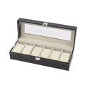 1Pc Black PU Leather Watch Box Display Case Organizer With Framed Glass Lid And Removable Pillow For Men And Women Qme 6 Slot