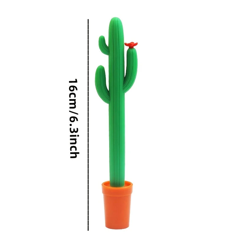 Cute Cactus Shaped Gel Pen, 0.5mm Blue Ink Neutral Pen, Creative Silicone Plant Pen for Students Office Qme