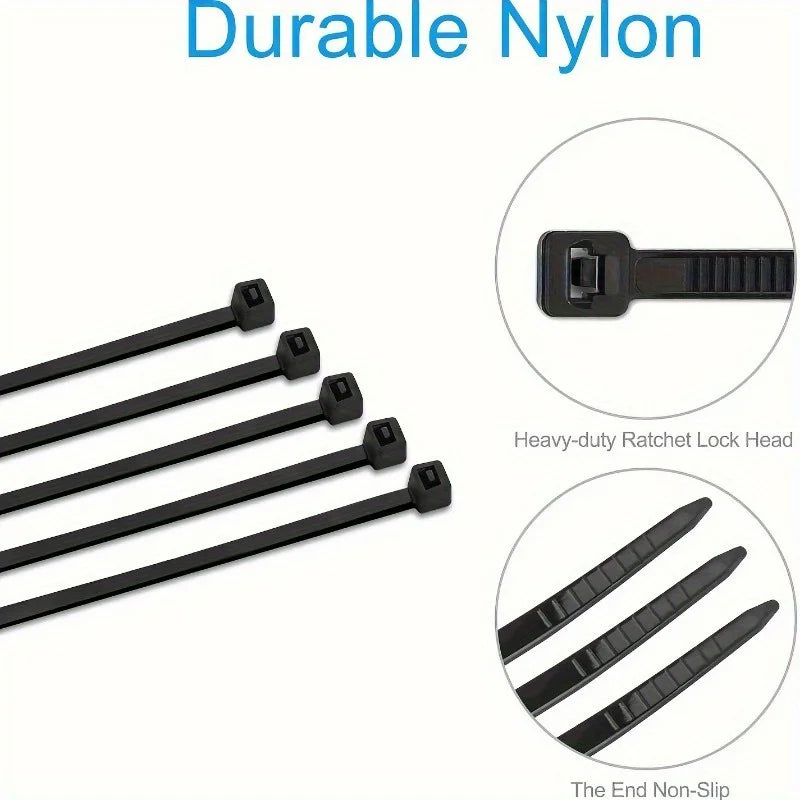 250/500pcs Cable Zip Ties, Heavy Duty Premium Plastic Wire Ties, Self-Locking Black Nylon Tie Wraps For Indoor And Outdoor Qme