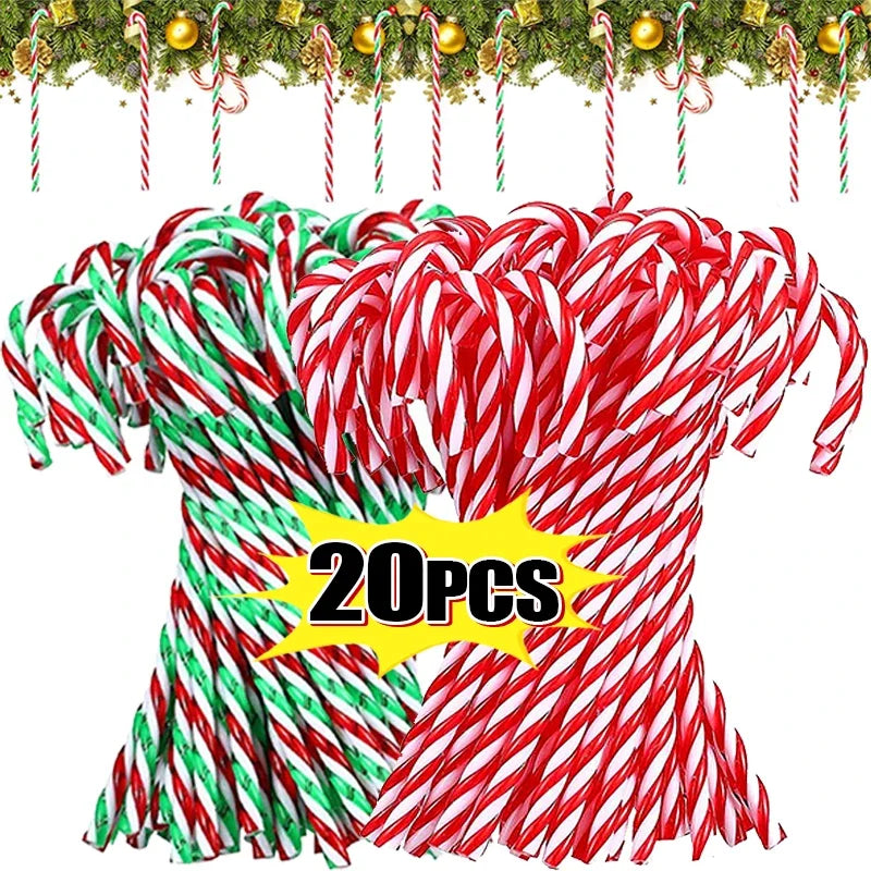 Christmas Candy Canes Xmas Tree Acrylic Crutch Hanging Pendant Ornaments New Year Party Home Decoration Kids Toy Gifts 10/20Pcs Qme