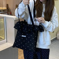 All Match Wave Point Chiffon Large Capacity Mesh Korean Style Women Commuting Shoulder Handbag Qme one size Black