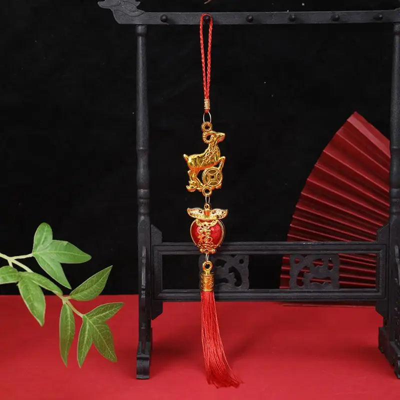 Chinese New Year 2027 Goat Hanging Ornaments Gold Lucky Design Red Tassels For Spring Festival Home Wall Decor Qme A6