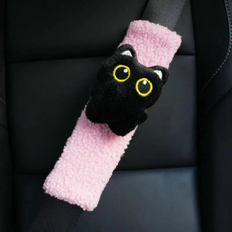 Black Cat Plush Car Seatbelt Shoulder Pad Soft Safety Strap Protector Qme A3