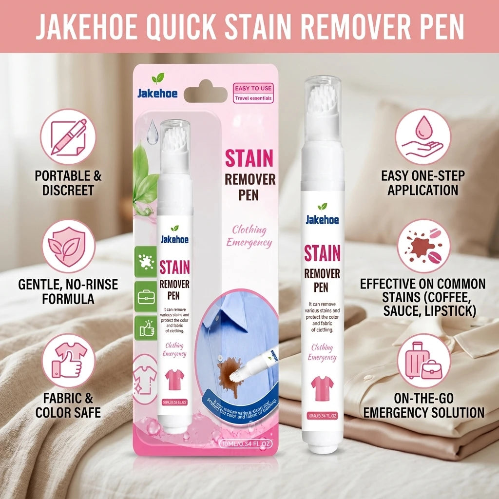 JAKEHOE Portable Clothing Stain Remover Pen Eliminate Coffee & Oil Stain Reduce Odor Mild No-Rinse Emergency Fabric Spot Cleaner Qme