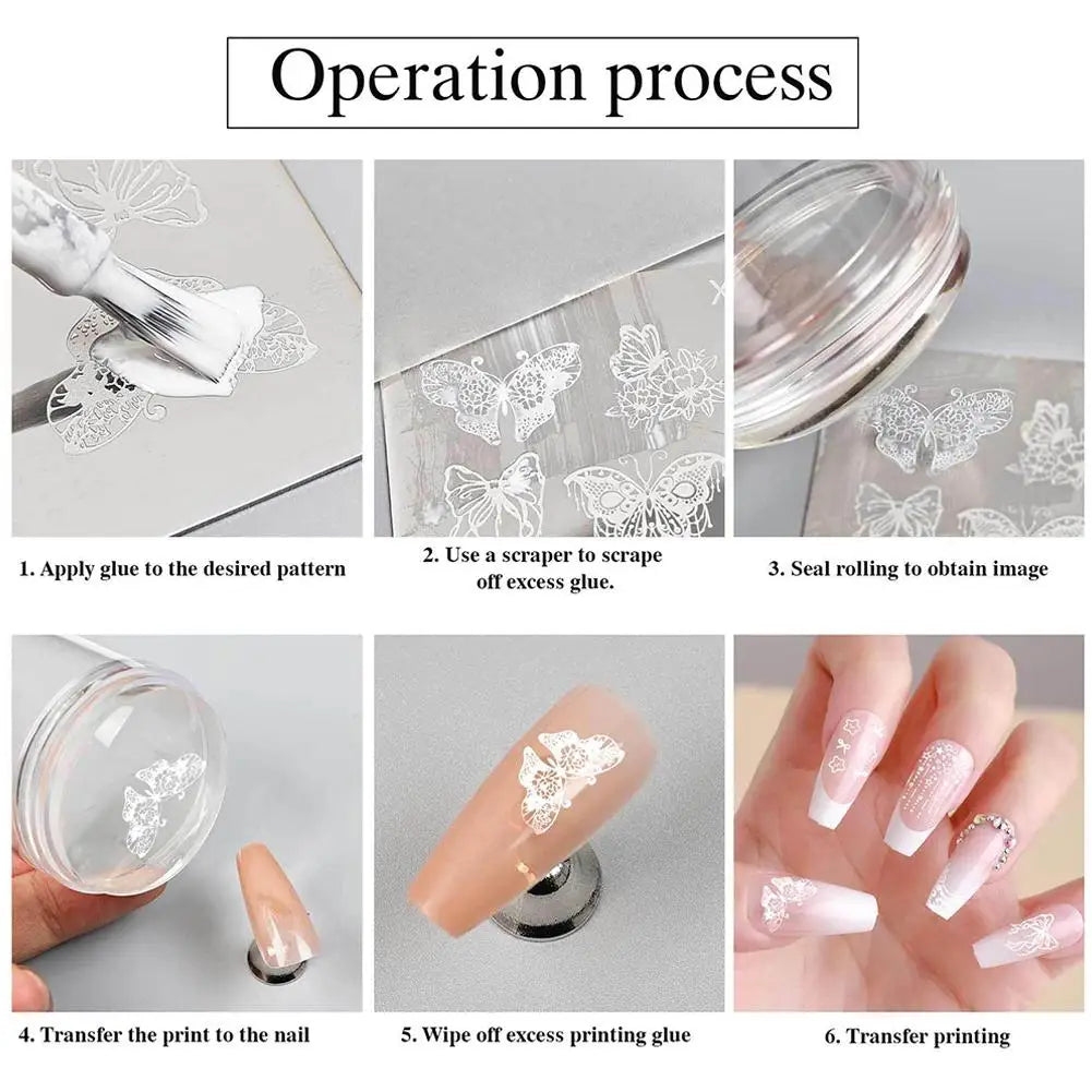 Nail Stamper French Art Clear Silicone Stamping Scraper Round Qme