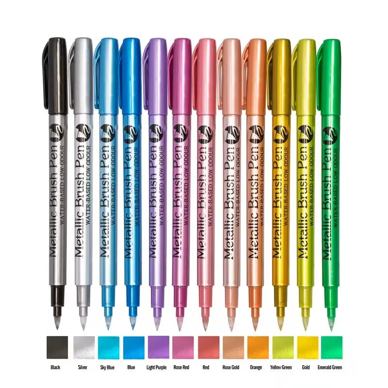 8/12 Colors Metallic Markers Pens Color Paint Pens for Black Paper, Glass, Rock Painting, DIY Scrapbook Album Qme 12 Color