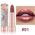 7 Colors Metallic Shimmer Lipstick, Gold Sparkle 3D Glitter Lip Makeup, High Pigment Velvet Matte Long Lasting Pearl Lipstick Qme 01