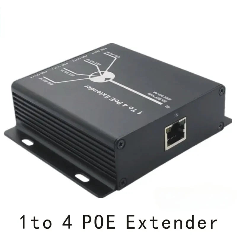 4 Port IEEE802.3at 25.5W PoE Extender / Repeater for IP camera Extend 120m transmission distance with 10/100M LAN ports Qme