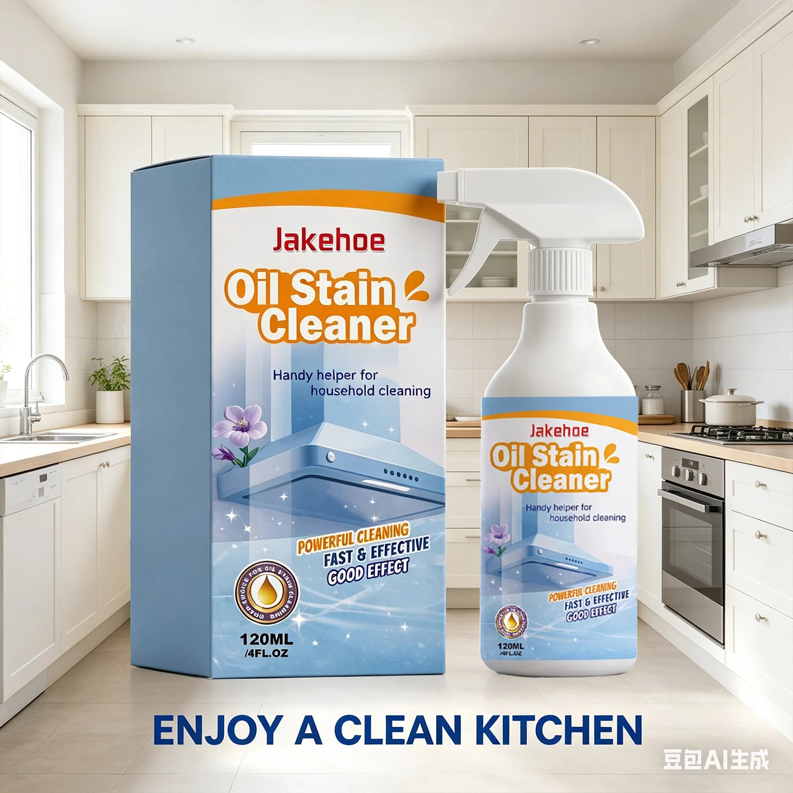 JAKEHOE Oil Stain Cleaner Spray Removing Tough Grease Polishing Restore Luster Fast-Acting Formula Heavy Duty Kitchen Degreaser Qme