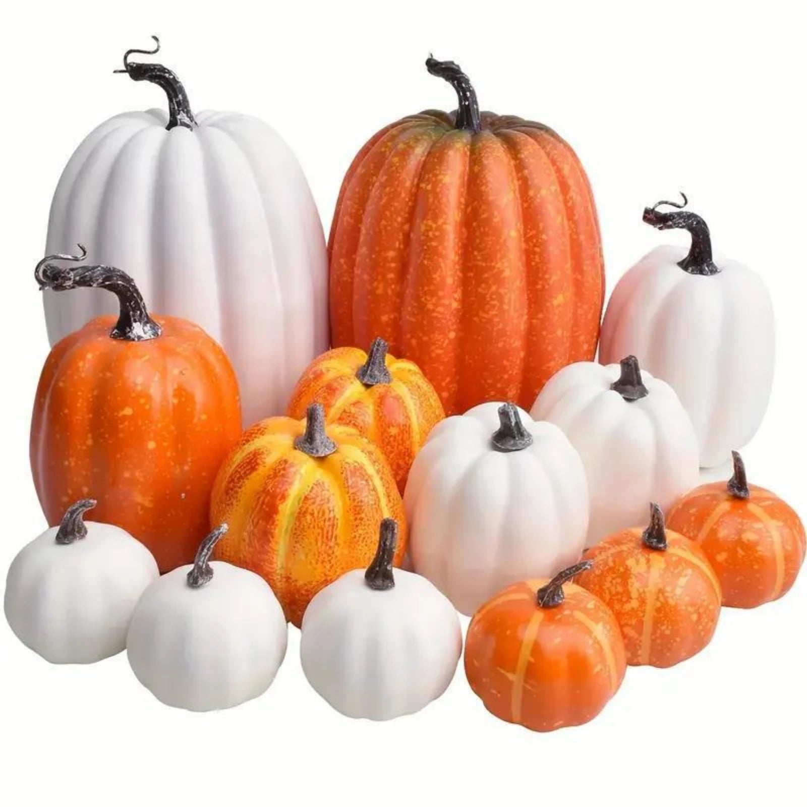 7PCS Multi-size Artificial Pumpkin Set for Halloween Decorations Rustic Fall Thanksgiving Centerpiece Table Ornaments Qme