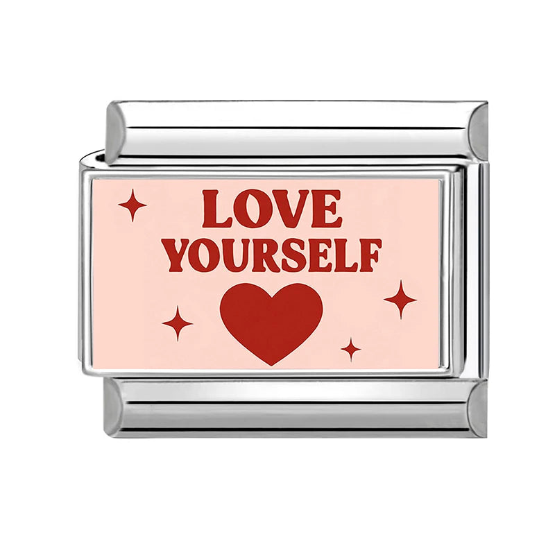 Y2K Wholesale Love Heart I Myself Flowers Italian Charm Link Fit