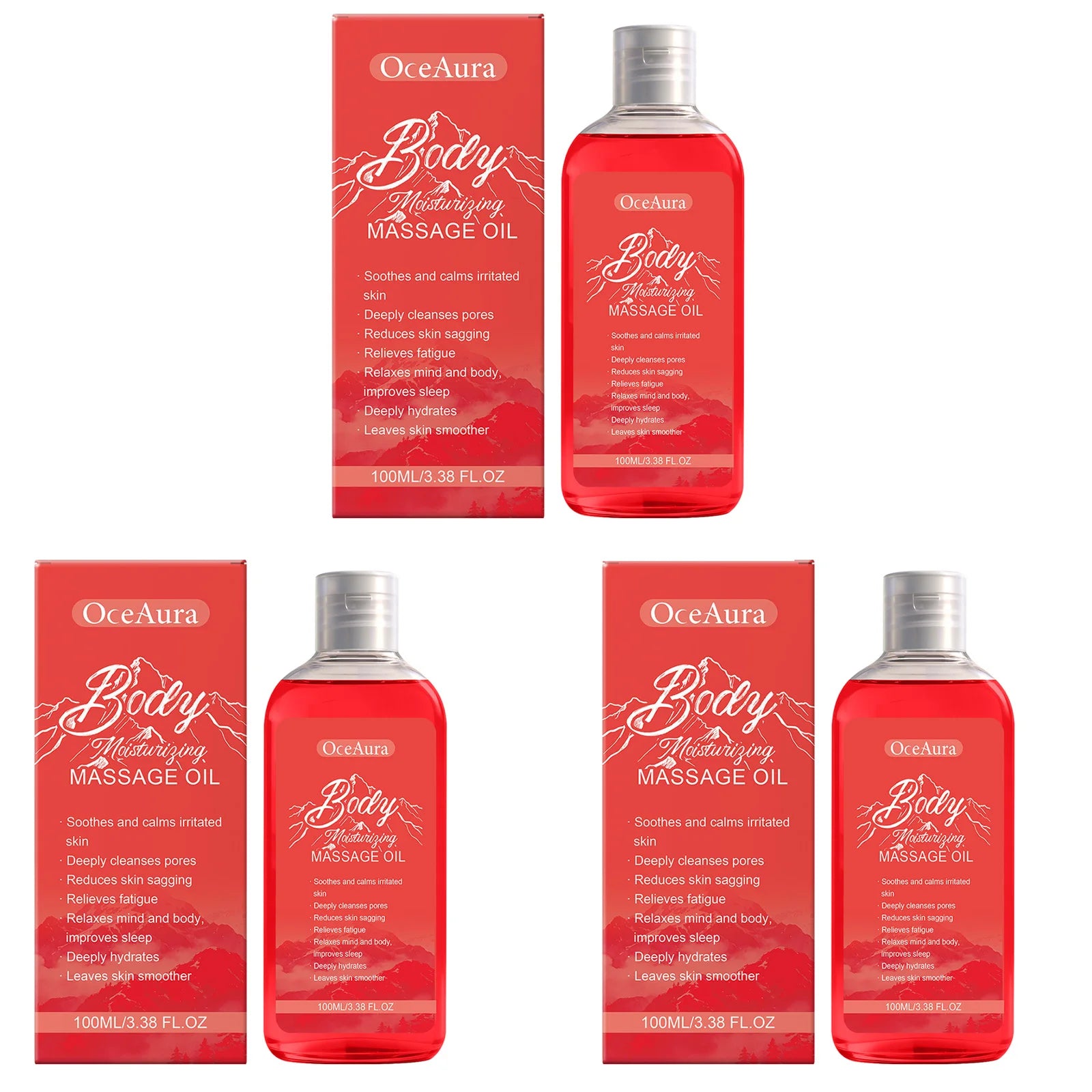 OceAura Collagen Body Oil Relax Muscles Anti Sagging Firm Skin Elasticity Boost Relieves Fatigue Moisturizing Body Massage Oil Qme 3 X 100ml Boxed