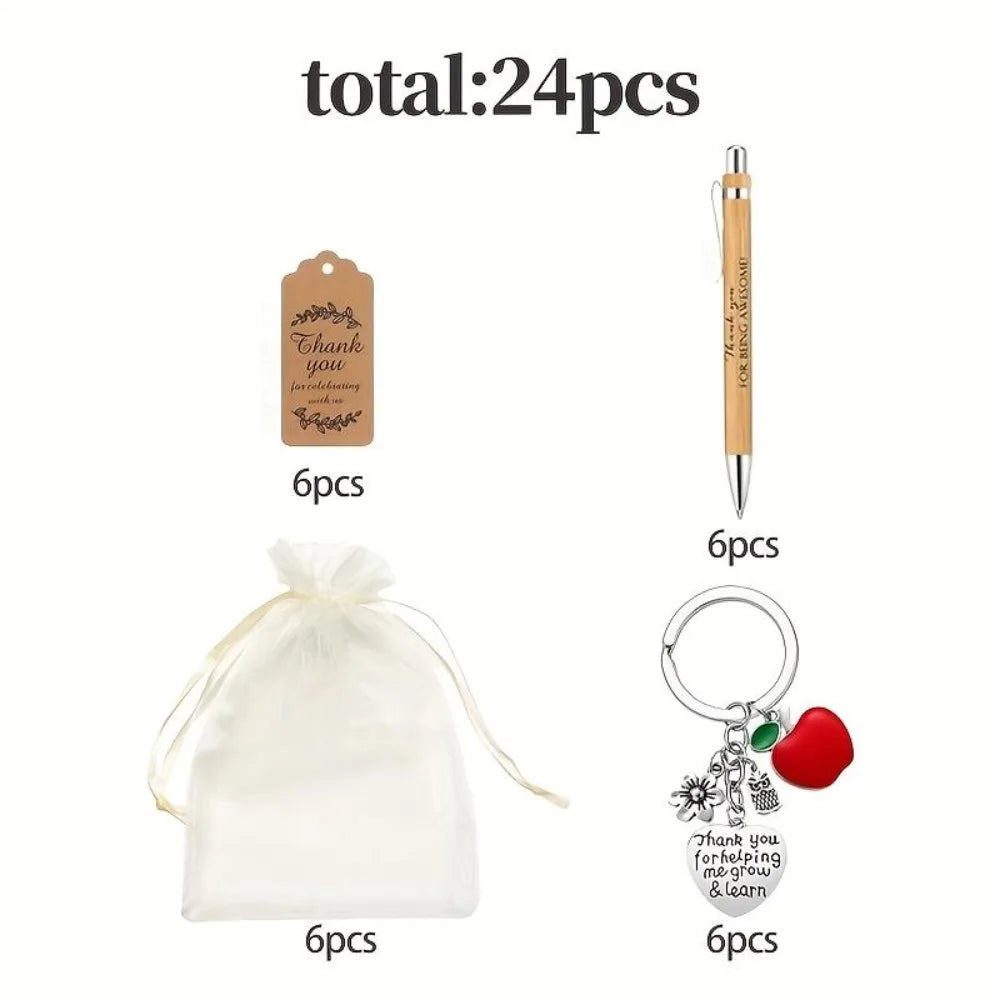 Teacher Appreciation 6sets Bamboo Pen Keychain Thank You Card Bag Qme